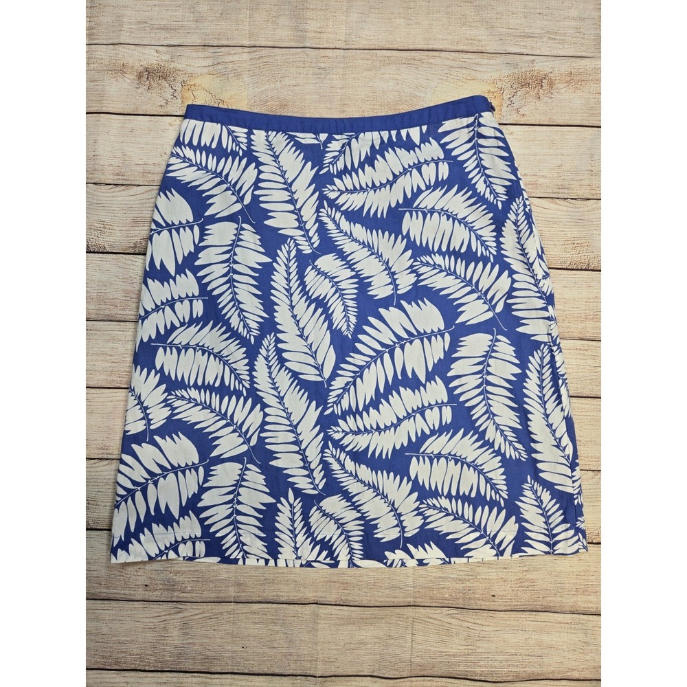 Boden Women's Blue and White Leaf Pattern Skirt Size 8R Side Zip A-Line